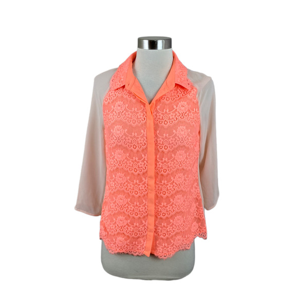 Ted Baker 0 Orange Lace Sew in Love Button Front Blouse - Picture 1 of 4